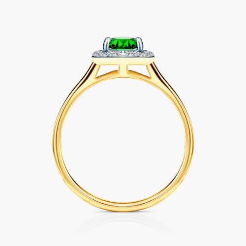 Pierścionek zaręczynowy SAVICKI: dwukolorowe złoto, szmaragd, diamenty